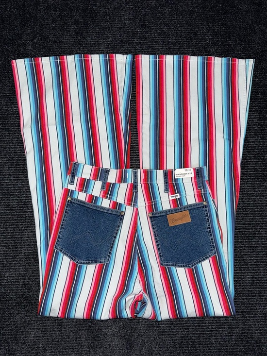 Wrangler Denim - Wrangler NWT High Rise Multicolored Striped Flare Jeans Sz 30 x 32 Retro Western